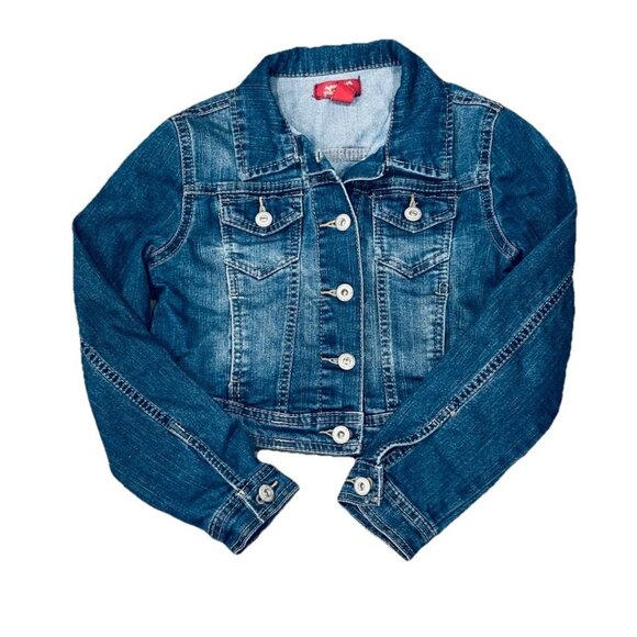 Arizona Denim Trucker Jean Jacket M 10/12 Girls Med Blue Wash Button Closure - Picture 1 of 3